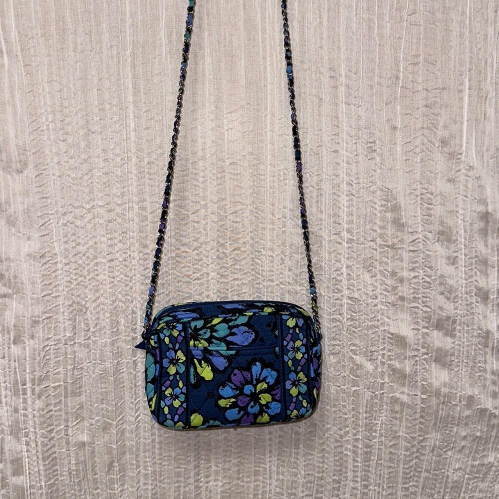 Vera Bradley Indigo Pop Navy Blue Purple Green Quilted Floral Mini Crossbody